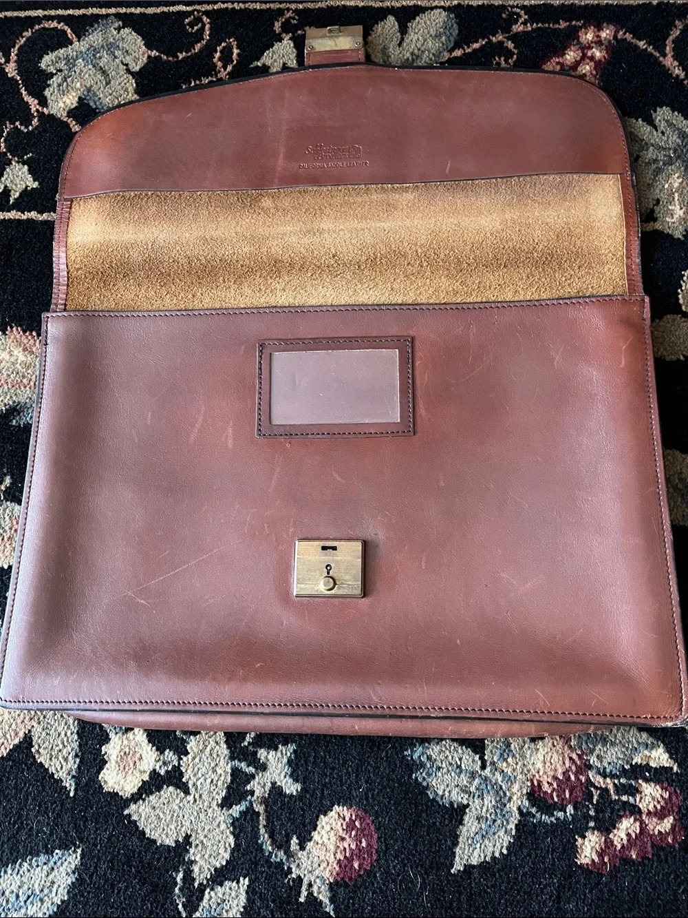 Vtg Schlesinger Monogrammed Brown Leather Portfolio Briefcase with Lock and Keys